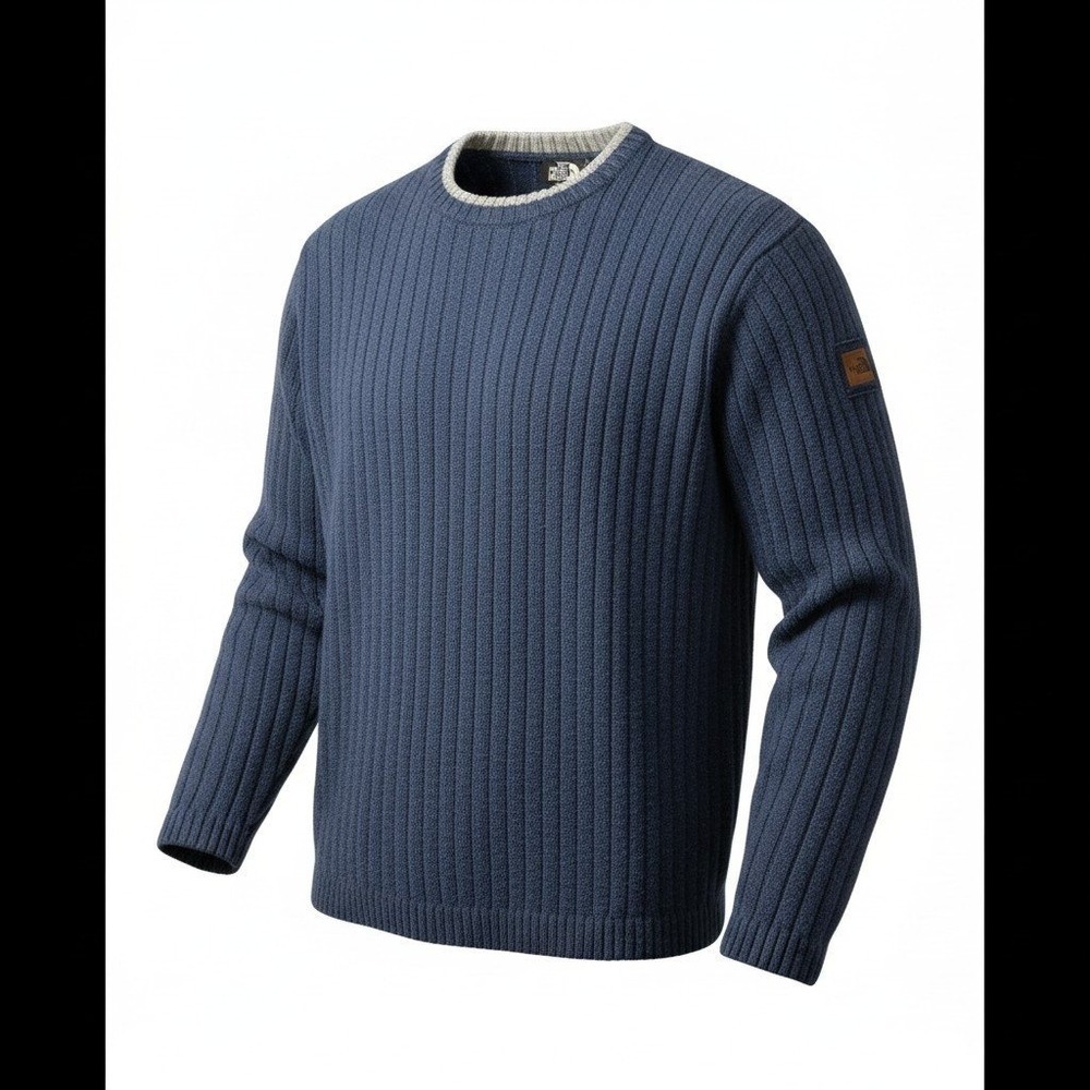 Vintage 90s The North Face Wool Sweater Mens Medium Blue Ribbed Crewneck A452